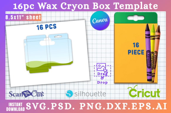 16pc Wax Cryon Box SVG & Canva Templates: Your Packaging Design Toolkit