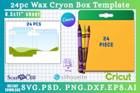 24pc Wax Cryon Box SVG & Canva Templates for Crafters