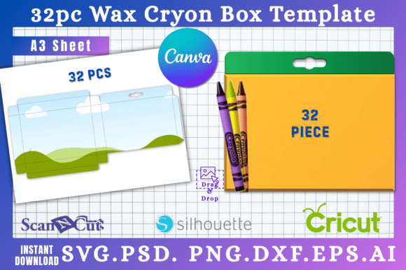 32pc Wax Cryon Box SVG & Canva Templates: Your Crafting Head Start