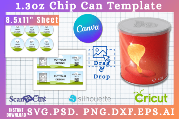Design Custom Labels with 1.3oz Chip Can SVG Templates