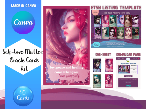 Enchanting Self-Love Oracle Cards Canva Templates for Your Brand