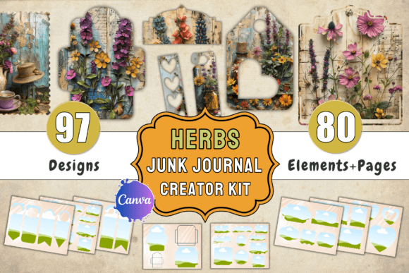Herbs Junk Journal Kit + Canva Templates: A Creative Toolkit
