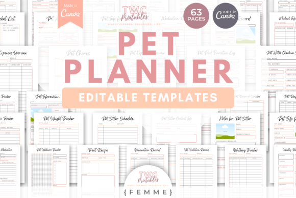 Pet Planner Canva Templates | FEMME: Organize Pet Care Stylishly